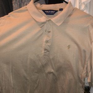 Polo Golf Shirt Tan w/ White Stripes
